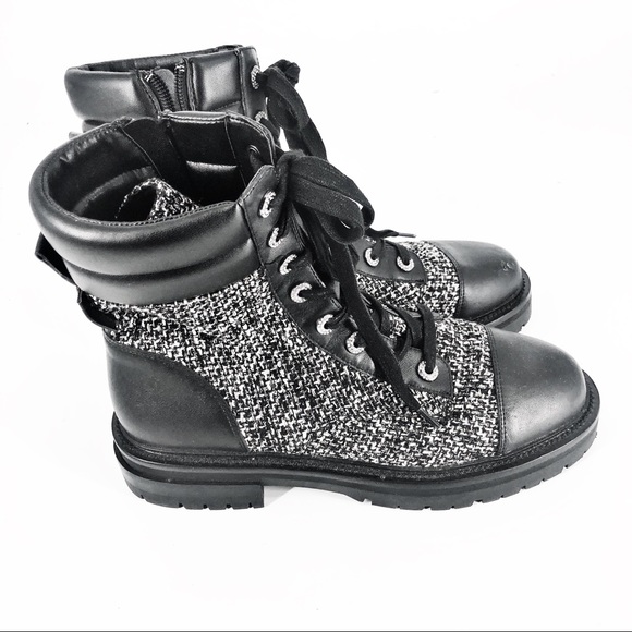 Kurt Geiger Tweed Shore Cap Toe Combat Boots Sz 40.5/10.5 - Picture 4 of 6